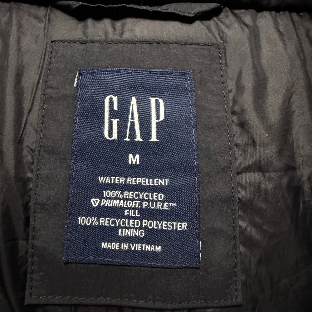 GAP Primaloft Puffer Midi Coat Black Fur Trim Hooded Winter Jacket M - Picture 8 of 13
